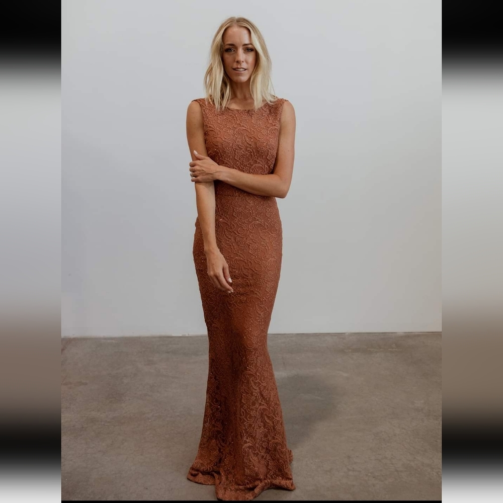 BALTIC BORN Valentine Sparkle Maxi Dress in Copper, sz Small